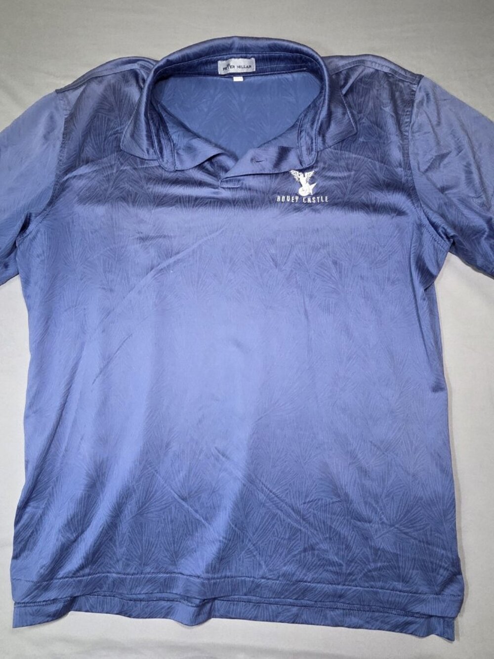 Peter Millar Bovey Castle Palm Jacquard Performance Golf Polo Navy Blue M